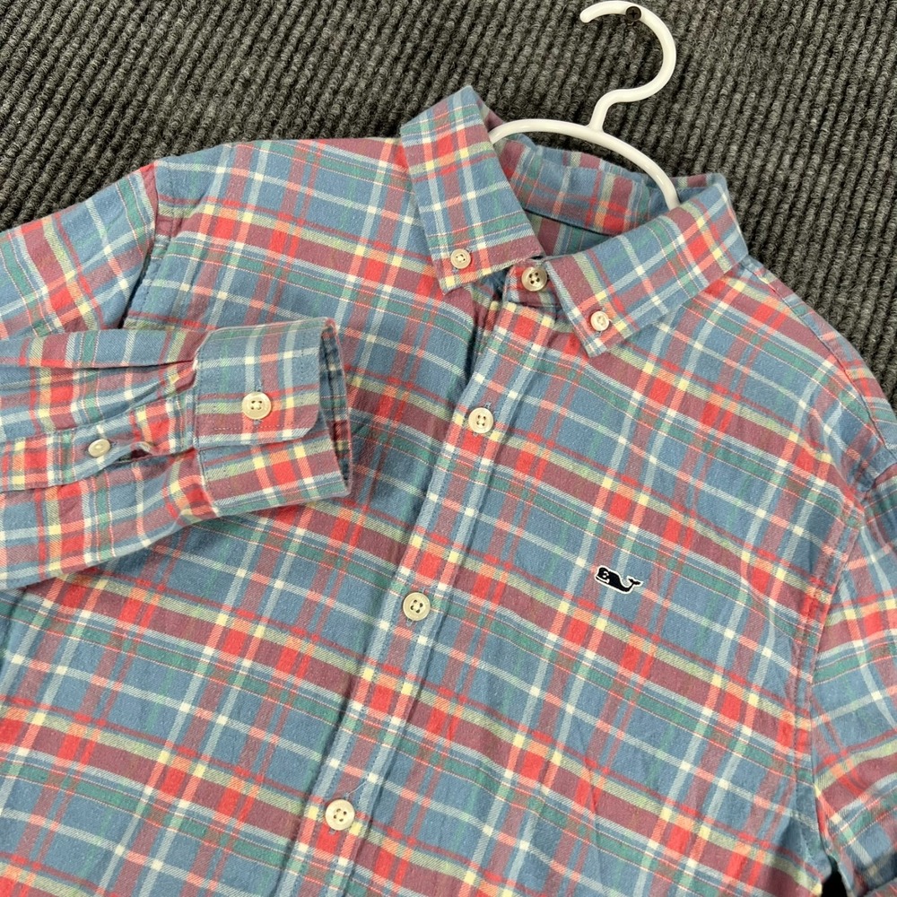 Vineyard Vines Shirt Boys Youth Medium Blue Plaid Long Sleeve Button Down School
